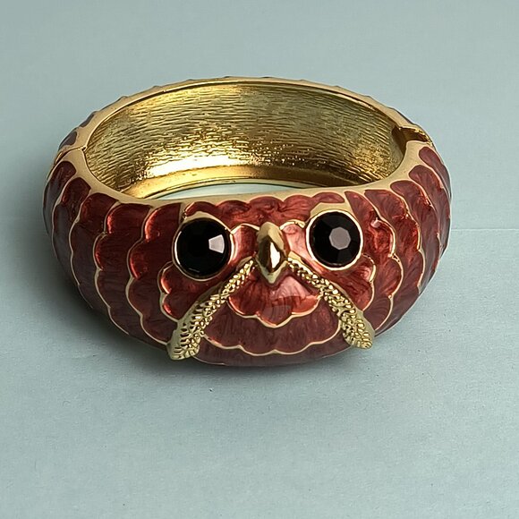 Confident Chunky Epoxy Enamel Owl Hinged Fold Over Cuff Bangle Bracelet … - Picture 10 of 10